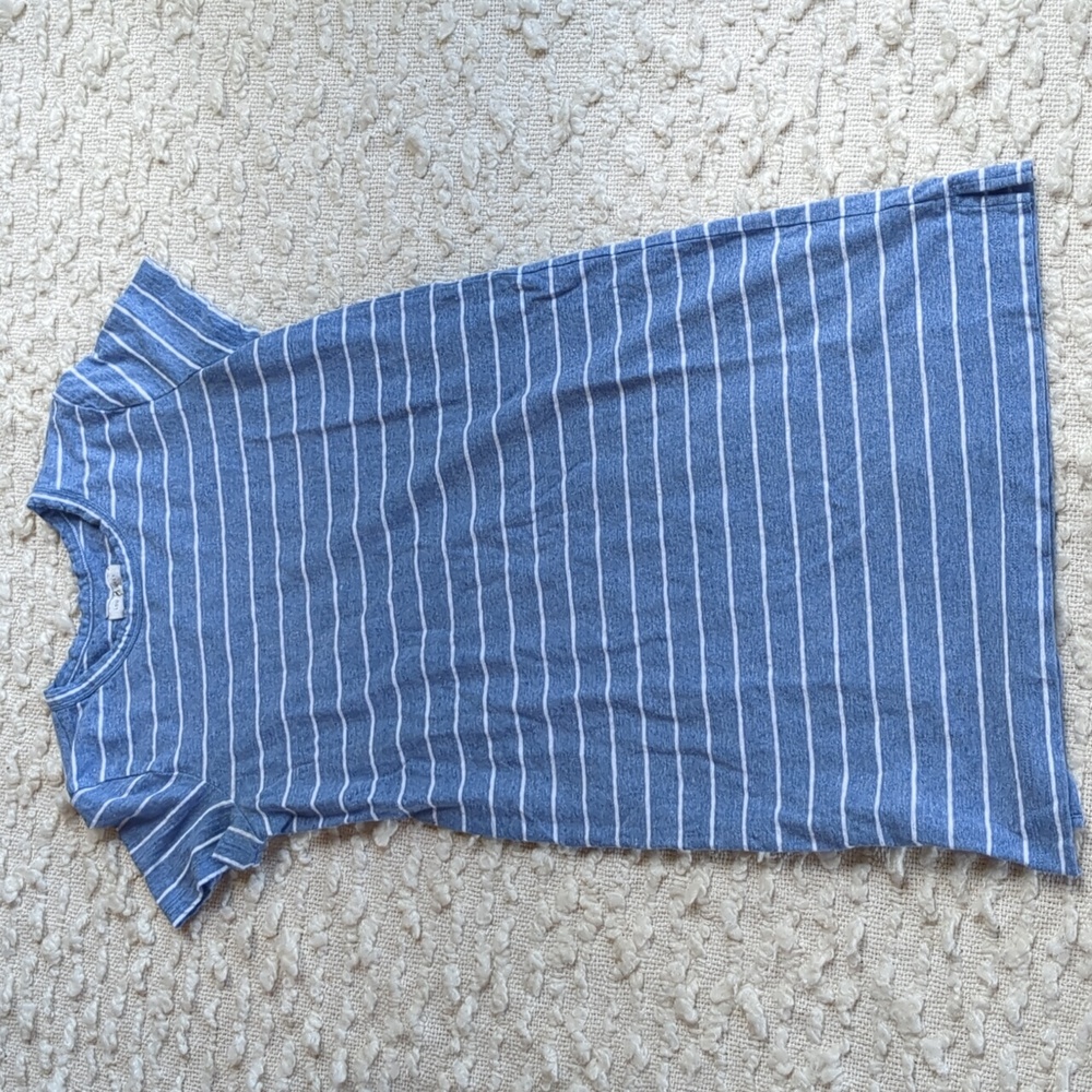 Lou & Grey Linen Blend Light Blue Stripe T Shirt Dress Small